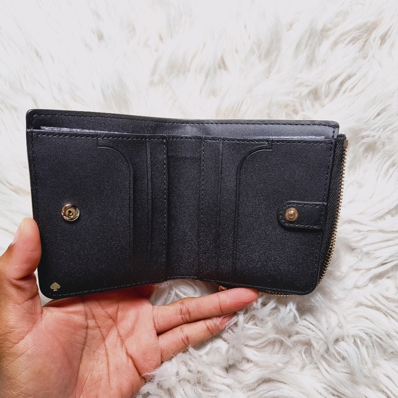 Kate Spade New York Saffiano Leather Small Zip Around Bifold Wallet, Black - Picture 3 of 9